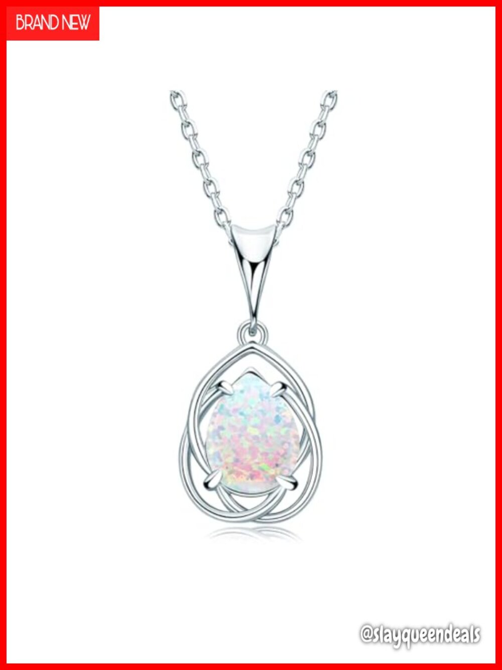 925 Sterling Silver Opal Pendant Necklace Love Knot Birthstone Gift for Her